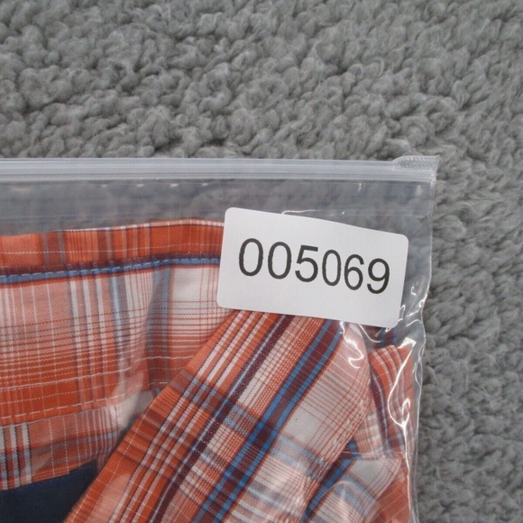 Wrangler Shirt Adult 2XL XXL Pearl Snap Orange Blue Tartan Plaid Men Button Down - Picture 15 of 15